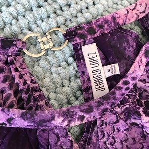 Jennifer Lopez Sheer Purple Snakeskin print top